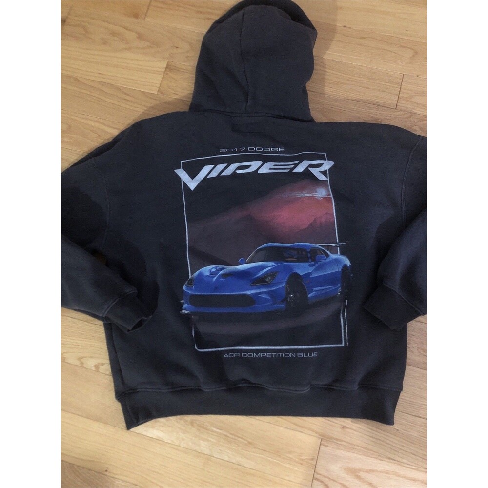 Hollister Men's XL Black Pullover Hoodie Dodge Viper Car Graphic Hood Pocket